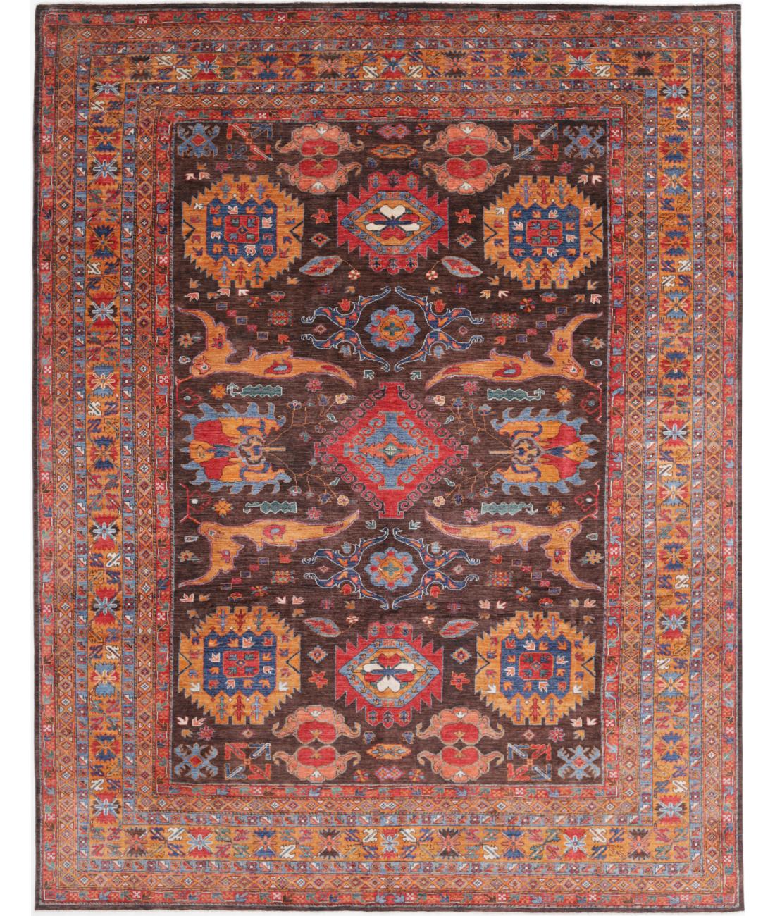 Hand Knotted Nomadic Caucasian Humna Wool Rug - 10'0'' x 13'5'' 10' 0" X 13' 5" ( 305 X 409 ) / Brown / Gold
