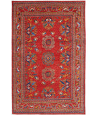 Hand Knotted Nomadic Caucasian Humna Wool Rug - 6'1'' x 9'7'' 6' 1" X 9' 7" ( 185 X 292 ) / Red / Blue