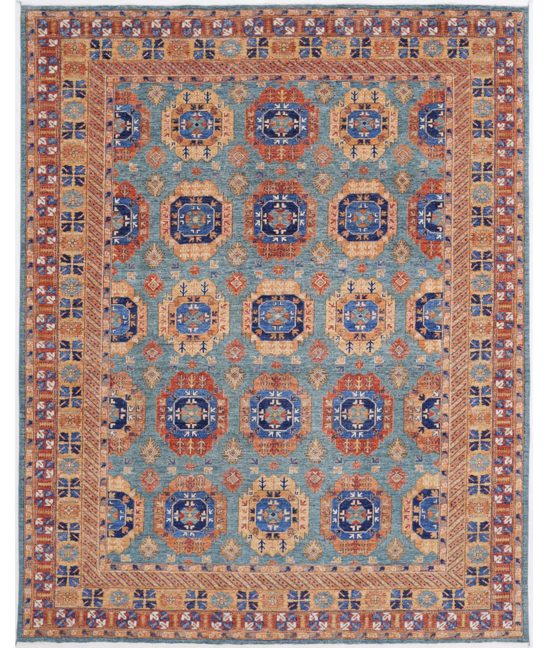 Hand Knotted Nomadic Caucasian Humna Wool Rug - 9'1'' x 11'7'' 9' 1" X 11' 7" ( 277 X 353 ) / Teal / Gold