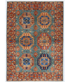 Hand Knotted Nomadic Caucasian Humna Wool Rug - 4'11'' x 7'0'' 4' 11" X 7' 0" ( 150 X 213 ) / Teal / Rust