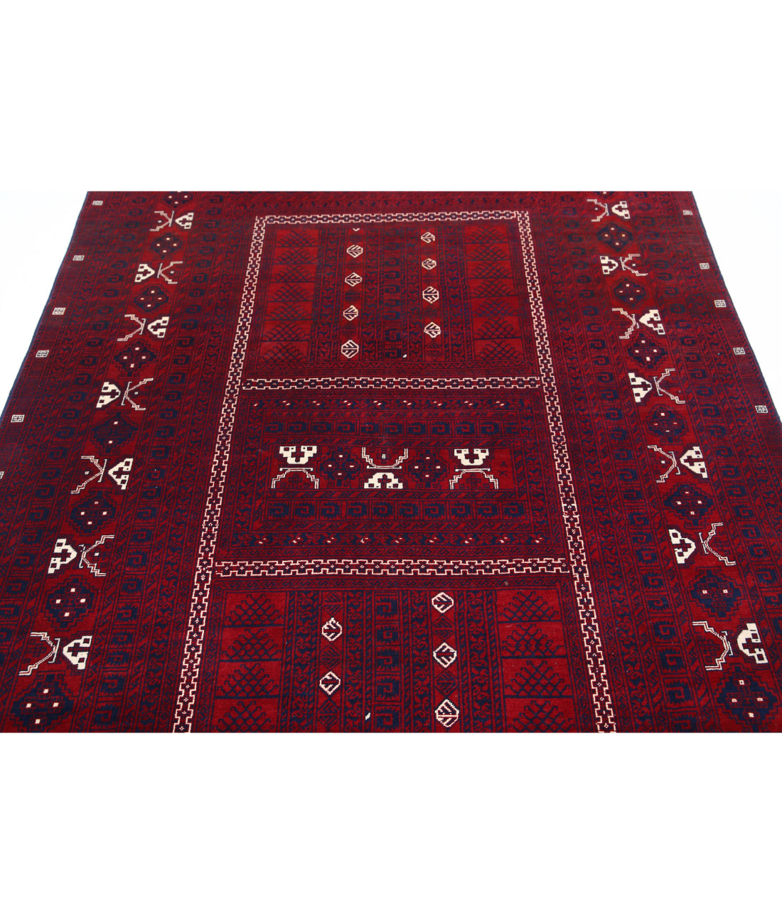Afghan 5'2'' X 7'10'' Hand-Knotted Wool Rug 5'2'' x 7'10'' (155 X 235) / Red / Blue