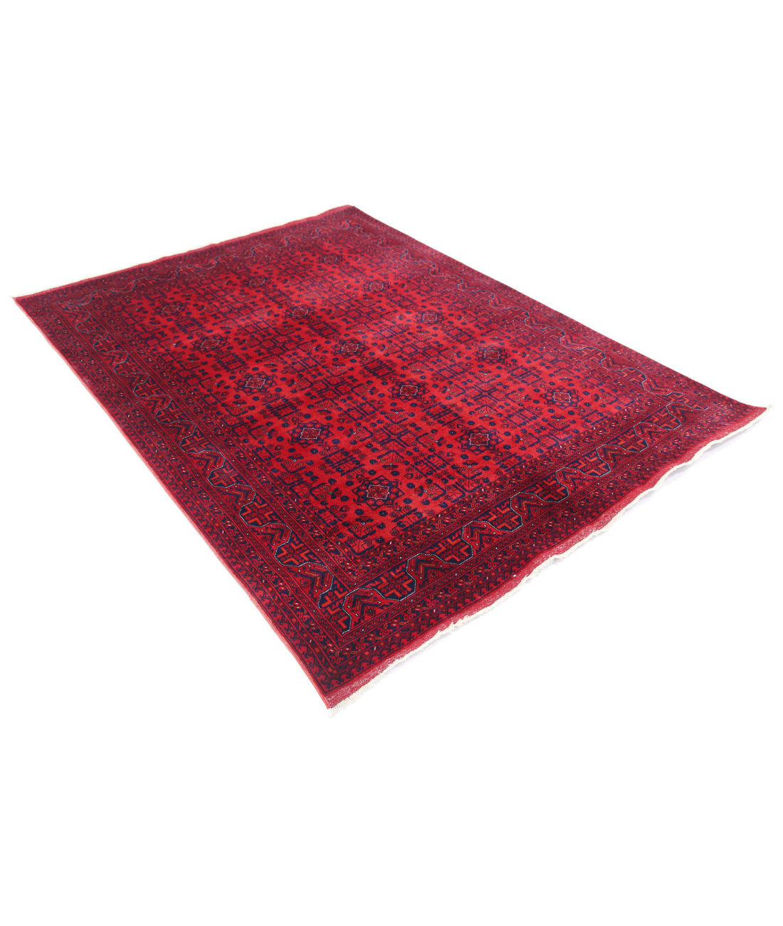 Afghan 5'6'' X 7'5'' Hand-Knotted Wool Rug 5'6'' x 7'5'' (165 X 223) / Red / Red