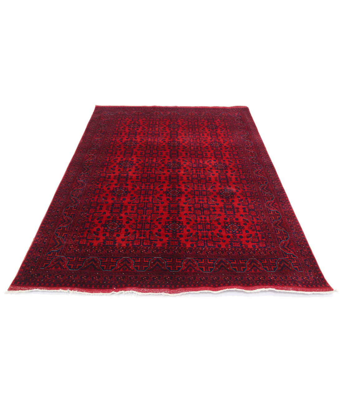 Afghan 5'6'' X 7'5'' Hand-Knotted Wool Rug 5'6'' x 7'5'' (165 X 223) / Red / Red