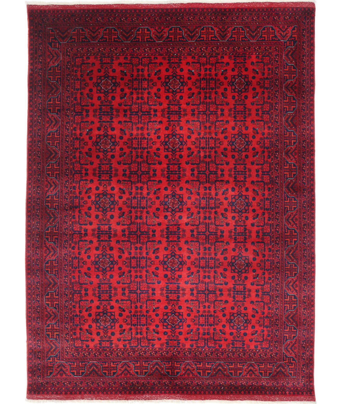 Afghan 5'6'' X 7'5'' Hand-Knotted Wool Rug 5'6'' x 7'5'' (165 X 223) / Red / Red