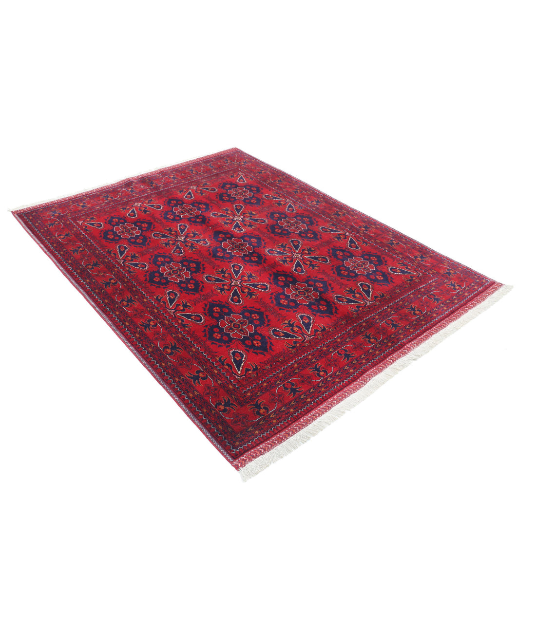 Afghan 4'10'' X 6'3'' Hand-Knotted Wool Rug 4'10'' x 6'3'' (145 X 188) / Red / Blue