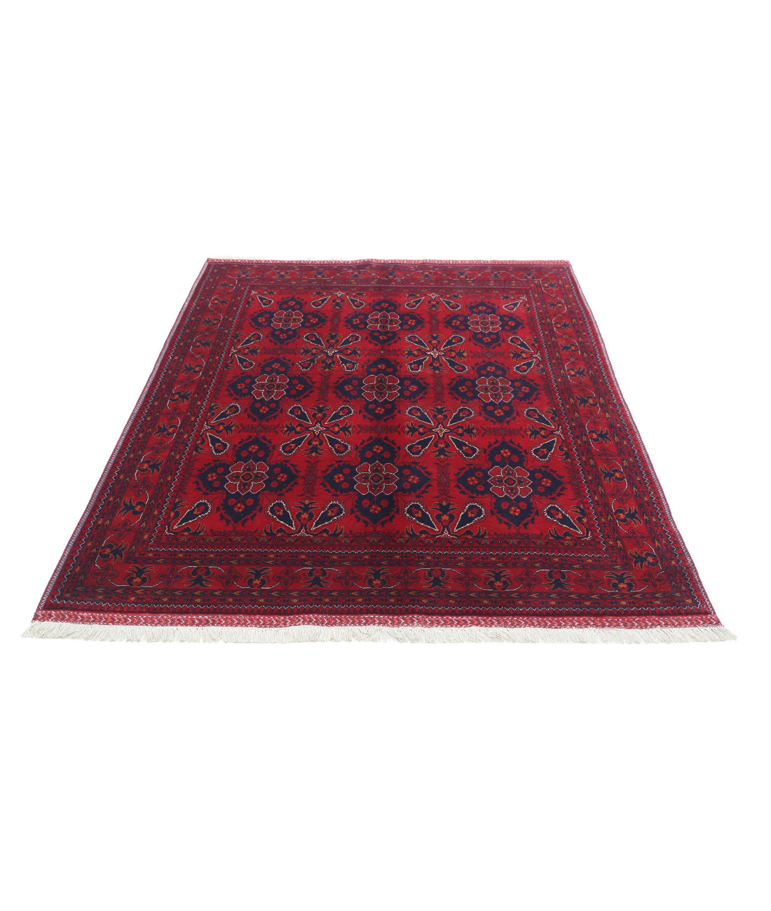 Afghan 4'10'' X 6'3'' Hand-Knotted Wool Rug 4'10'' x 6'3'' (145 X 188) / Red / Blue