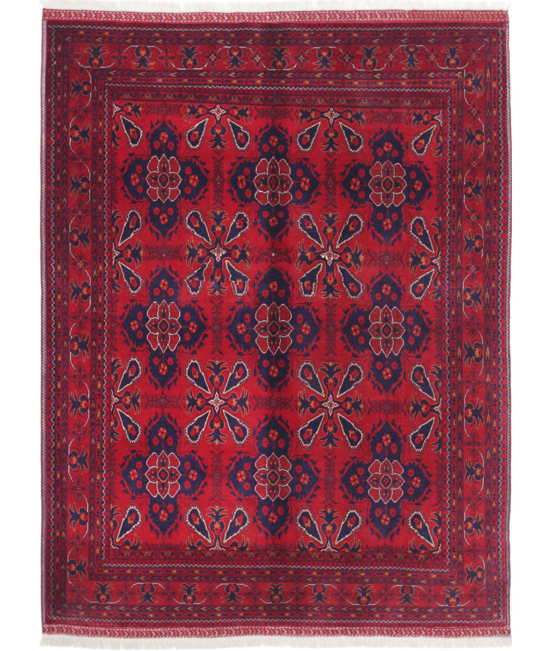 Afghan 4'10'' X 6'3'' Hand-Knotted Wool Rug 4'10'' x 6'3'' (145 X 188) / Red / Blue