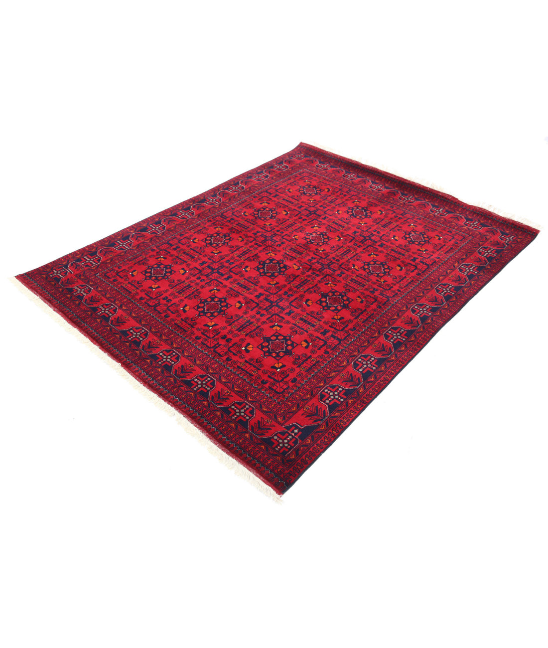 Afghan 4'9'' X 6'2'' Hand-Knotted Wool Rug 4'9'' x 6'2'' (143 X 185) / Red / Red