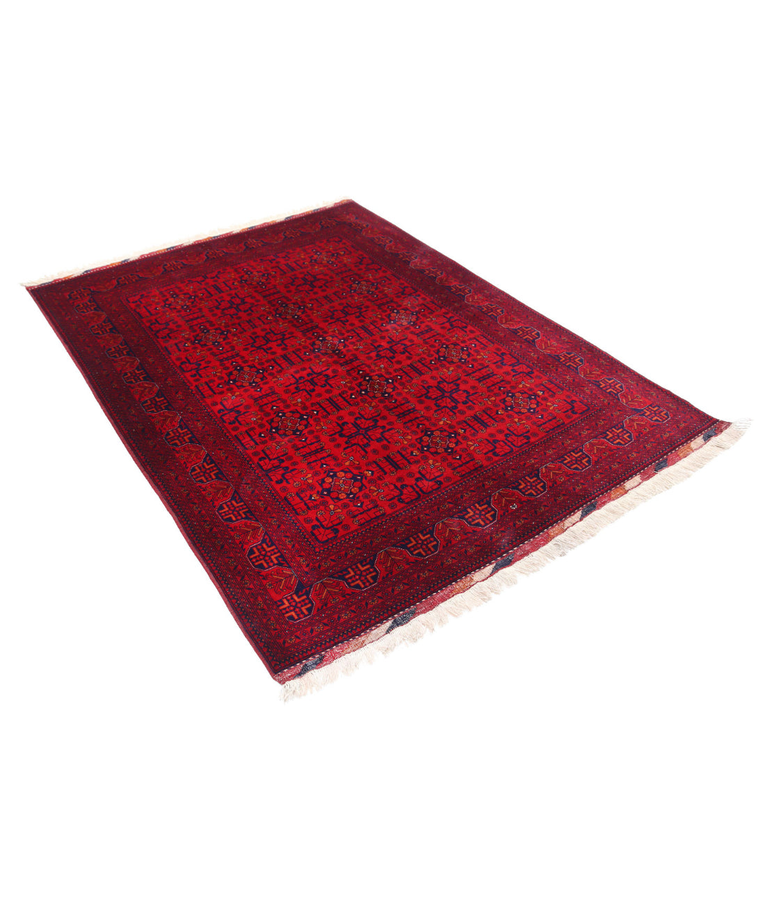 Afghan 5'0'' X 6'5'' Hand-Knotted Wool Rug 5'0'' x 6'5'' (150 X 193) / Red / Red