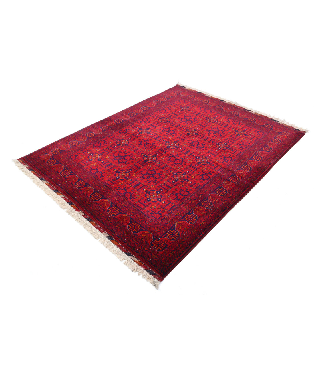 Afghan 5'0'' X 6'5'' Hand-Knotted Wool Rug 5'0'' x 6'5'' (150 X 193) / Red / Red