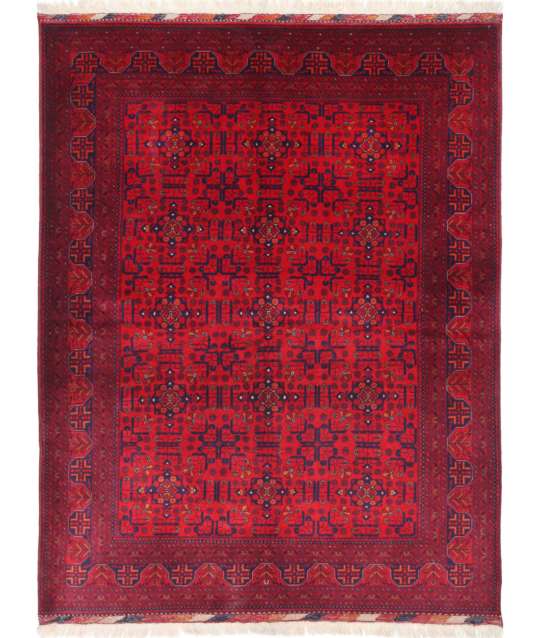 Afghan 5'0'' X 6'5'' Hand-Knotted Wool Rug 5'0'' x 6'5'' (150 X 193) / Red / Red