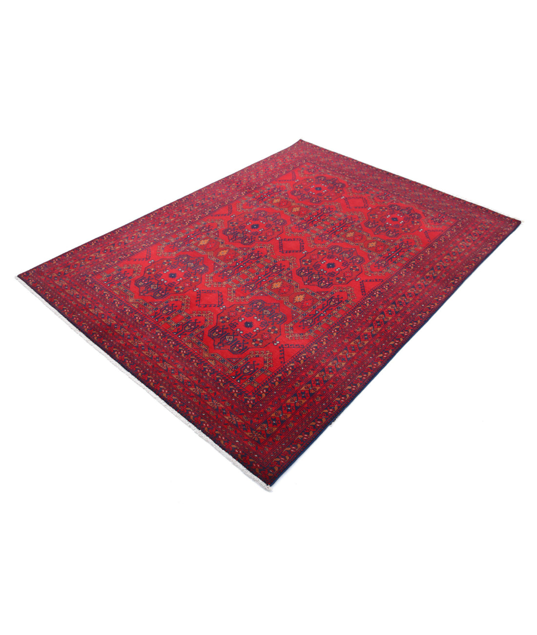 Afghan 4'10'' X 6'6'' Hand-Knotted Wool Rug 4'10'' x 6'6'' (145 X 195) / Red / Blue