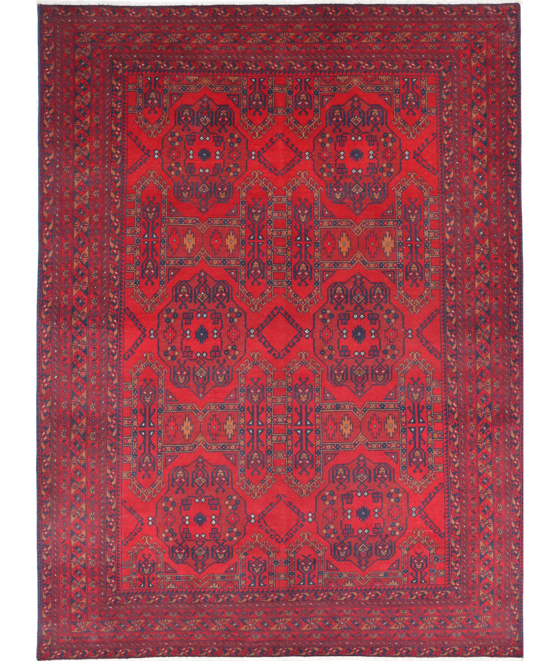 Afghan 4'10'' X 6'6'' Hand-Knotted Wool Rug 4'10'' x 6'6'' (145 X 195) / Red / Blue