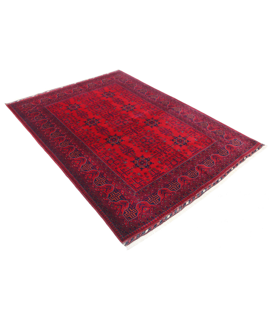 Afghan 5'0'' X 6'7'' Hand-Knotted Wool Rug 5'0'' x 6'7'' (150 X 198) / Red / Red