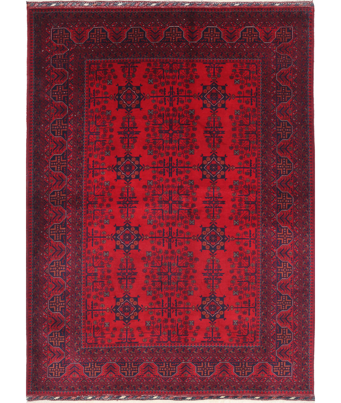 Afghan 5'0'' X 6'7'' Hand-Knotted Wool Rug 5'0'' x 6'7'' (150 X 198) / Red / Red