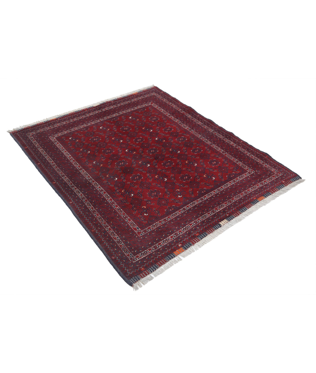 Afghan 4'0'' X 4'8'' Hand-Knotted Wool Rug 4'0'' x 4'8'' (120 X 140) / Red / Blue