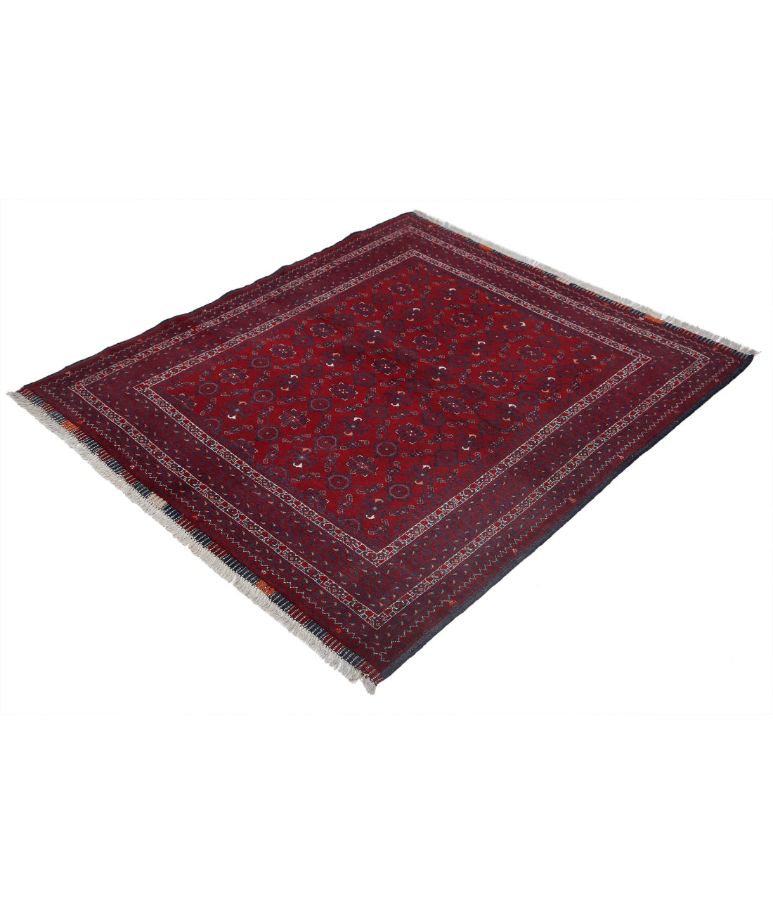 Afghan 4'0'' X 4'8'' Hand-Knotted Wool Rug 4'0'' x 4'8'' (120 X 140) / Red / Blue