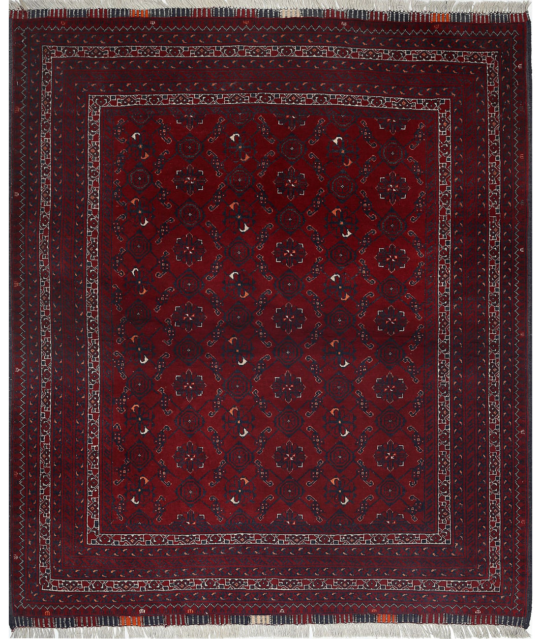 Afghan 4'0'' X 4'8'' Hand-Knotted Wool Rug 4'0'' x 4'8'' (120 X 140) / Red / Blue