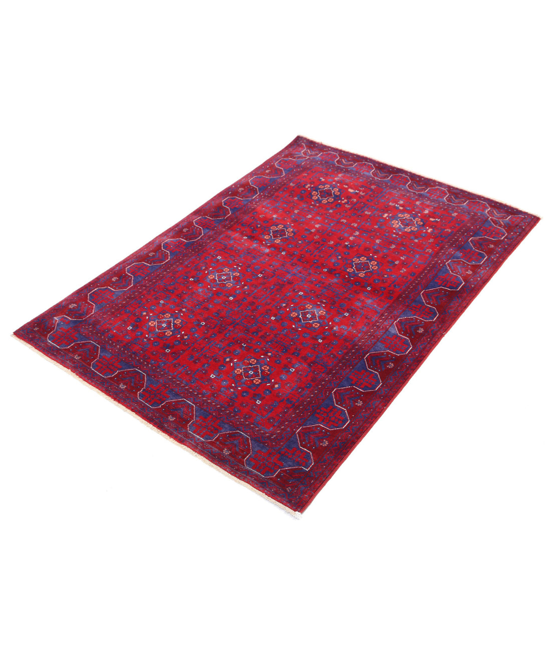 Afghan 3'3'' X 4'9'' Hand-Knotted Wool Rug 3'3'' x 4'9'' (98 X 143) / Red / Blue