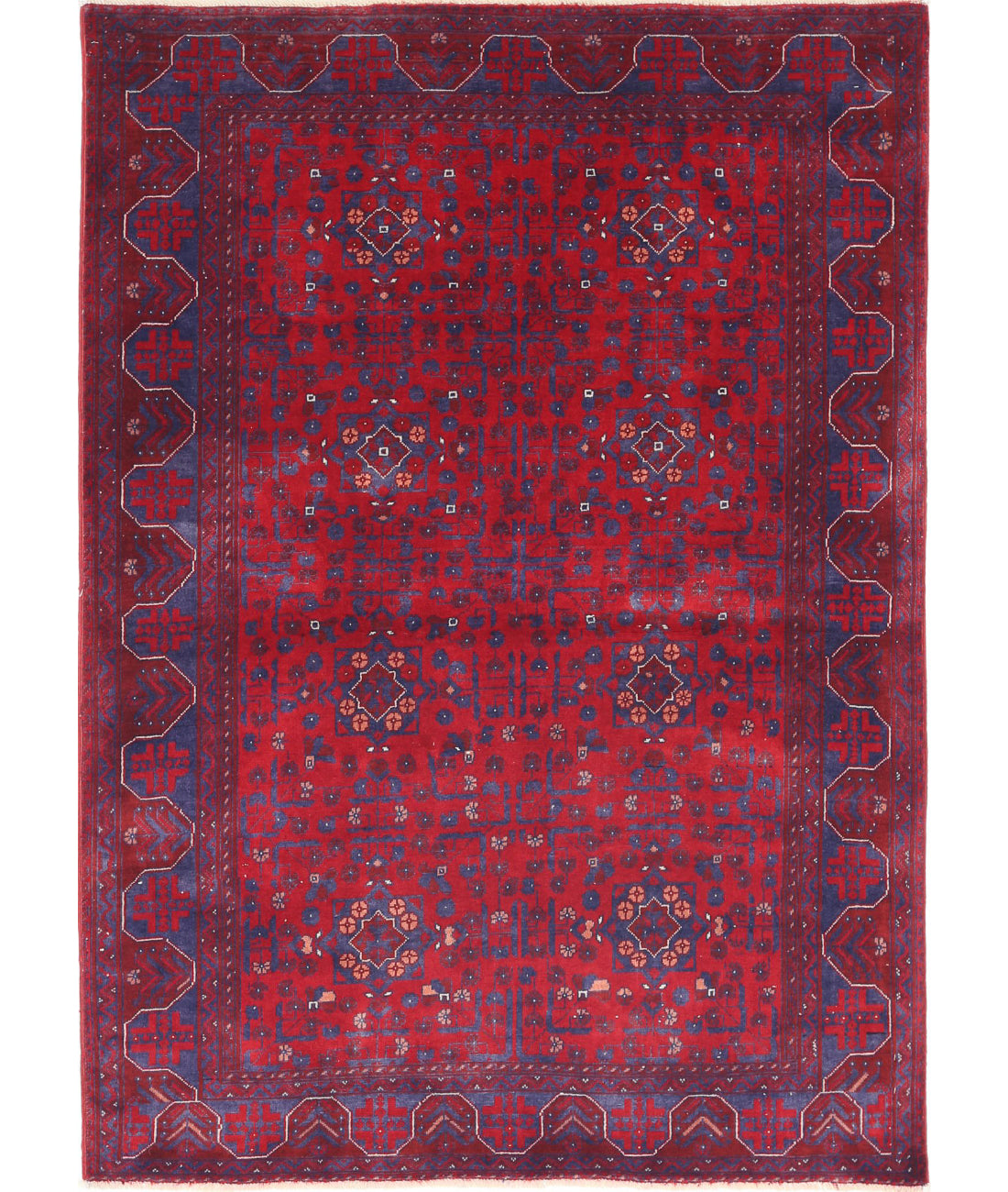 Afghan 3'3'' X 4'9'' Hand-Knotted Wool Rug 3'3'' x 4'9'' (98 X 143) / Red / Blue