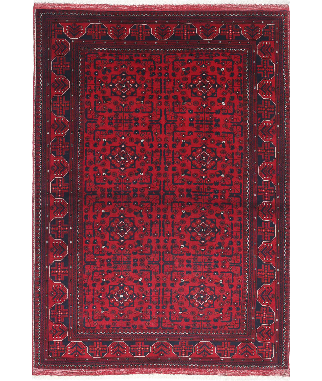 Afghan 3'4'' X 4'9'' Hand-Knotted Wool Rug 3'4'' x 4'9'' (100 X 143) / Red / Red