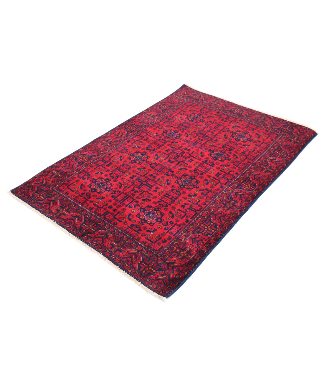 Afghan 3'4'' X 4'10'' Hand-Knotted Wool Rug 3'4'' x 4'10'' (100 X 145) / Red / Blue