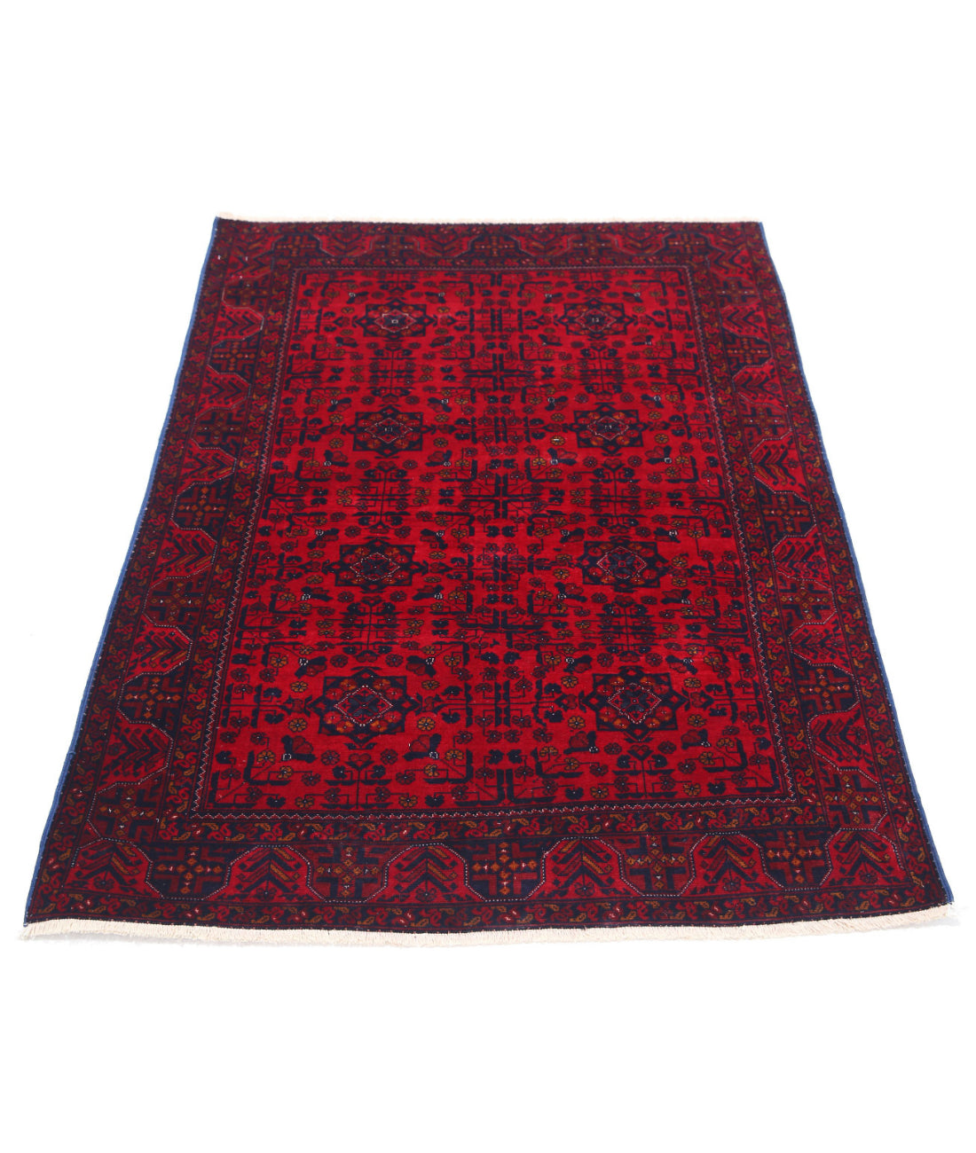 Afghan 3'4'' X 4'10'' Hand-Knotted Wool Rug 3'4'' x 4'10'' (100 X 145) / Red / Blue