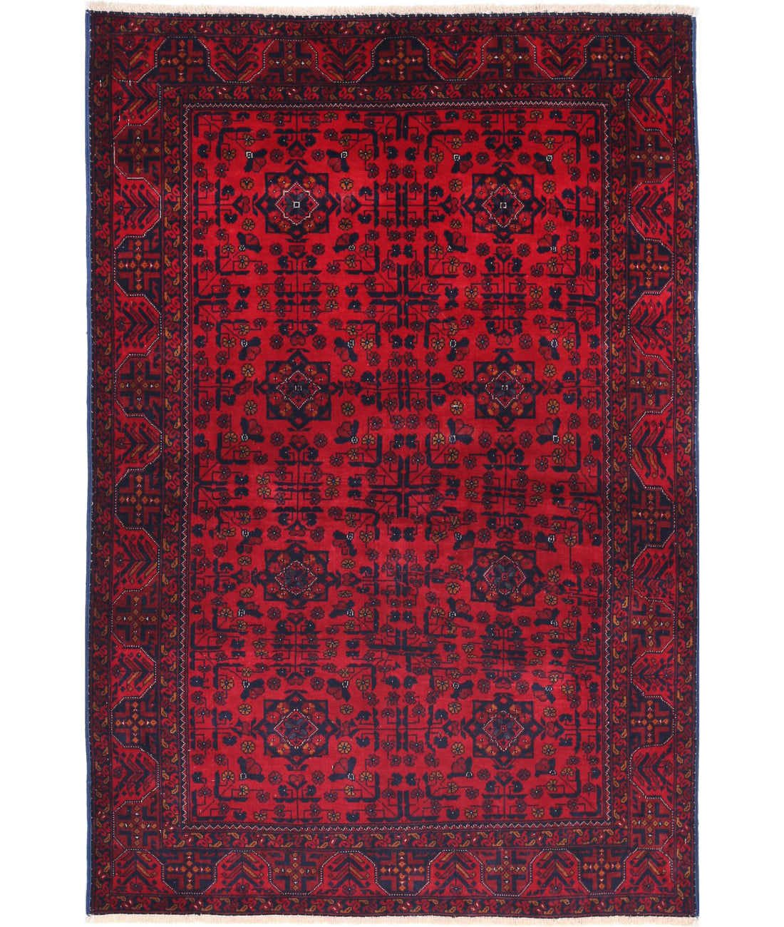 Afghan 3'4'' X 4'10'' Hand-Knotted Wool Rug 3'4'' x 4'10'' (100 X 145) / Red / Blue