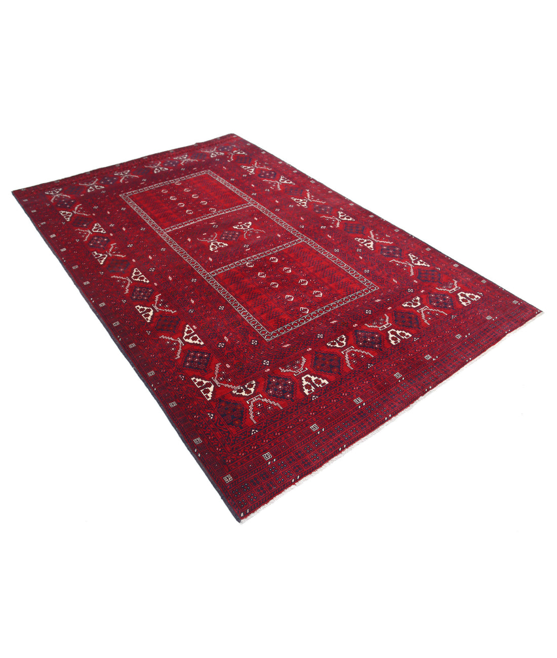 Afghan 5'1'' X 7'10'' Hand-Knotted Wool Rug 5'1'' x 7'10'' (153 X 235) / Red / Blue