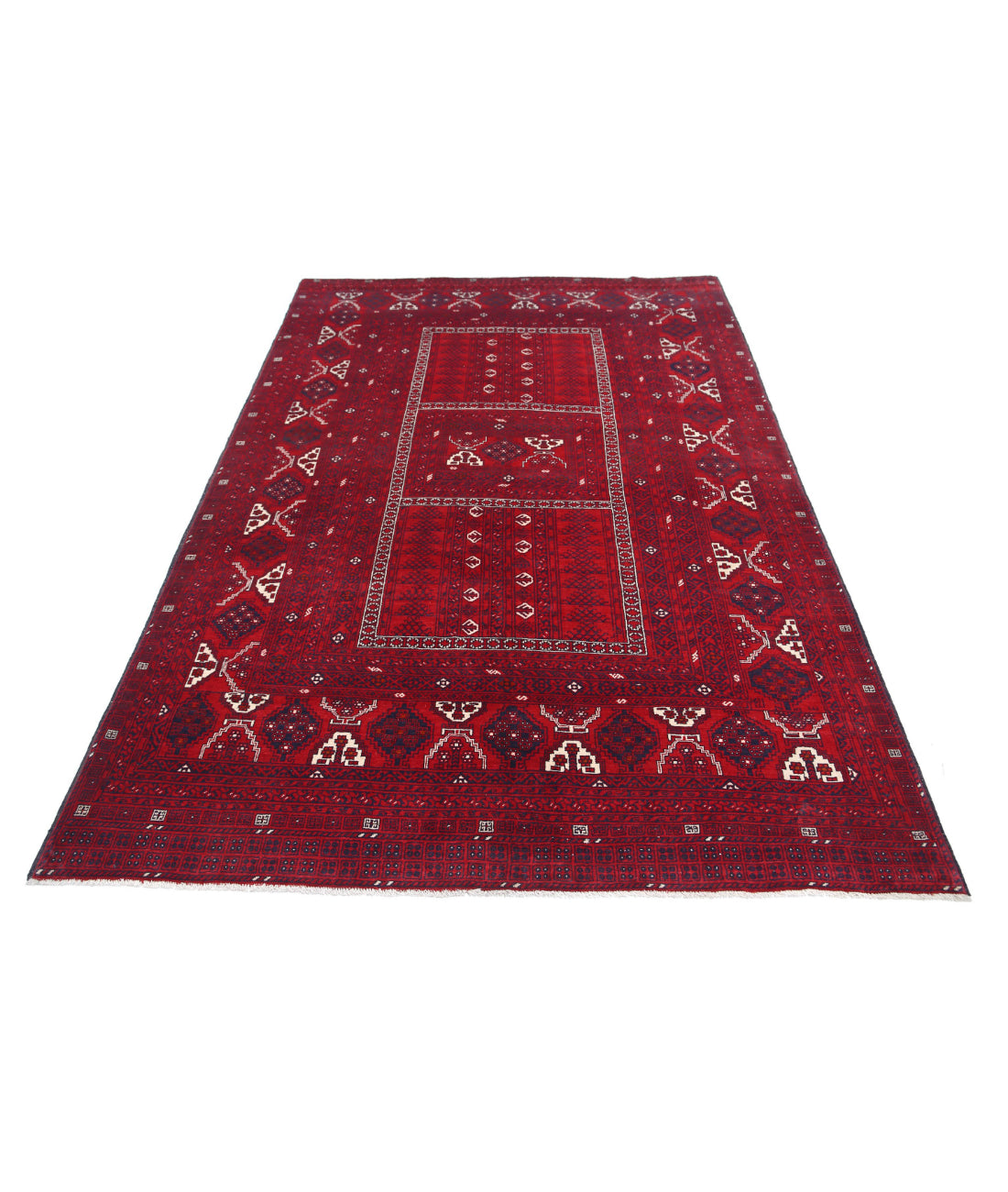 Afghan 5'1'' X 7'10'' Hand-Knotted Wool Rug 5'1'' x 7'10'' (153 X 235) / Red / Blue