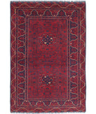 Afghan 3'2'' X 4'8'' Hand-Knotted Wool Rug 3'2'' x 4'8'' (95 X 140) / Red / Blue