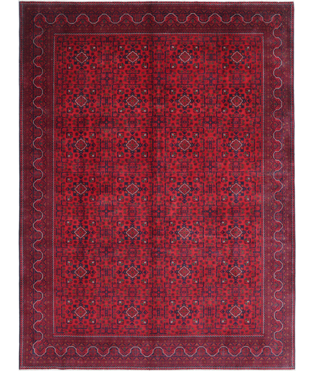 Afghan 8'4'' X 11'3'' Hand-Knotted Wool Rug 8'4'' x 11'3'' (250 X 338) / Red / Blue