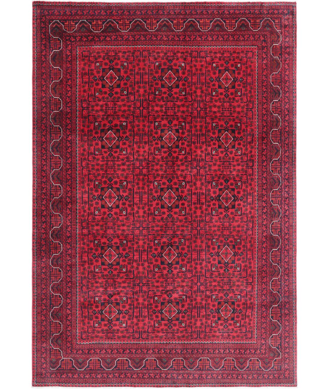 Afghan 6'6'' X 9'5'' Hand-Knotted Wool Rug 6'6'' x 9'5'' (195 X 283) / Red / Blue