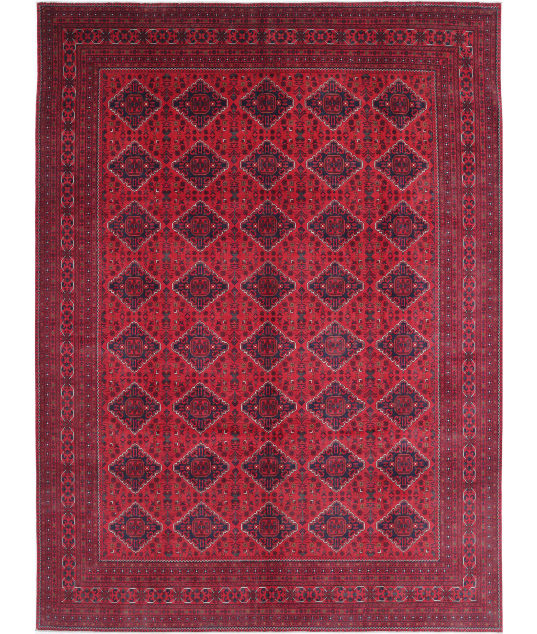 Afghan 9'9'' X 13'3'' Hand-Knotted Wool Rug 9'9'' x 13'3'' (293 X 398) / Red / Black