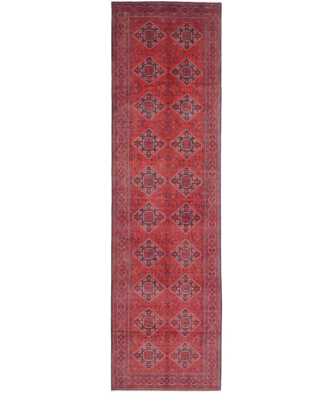 Afghan 4'2'' X 16'0'' Hand-Knotted Wool Rug 4'2'' x 16'0'' (125 X 480) / Red / Blue