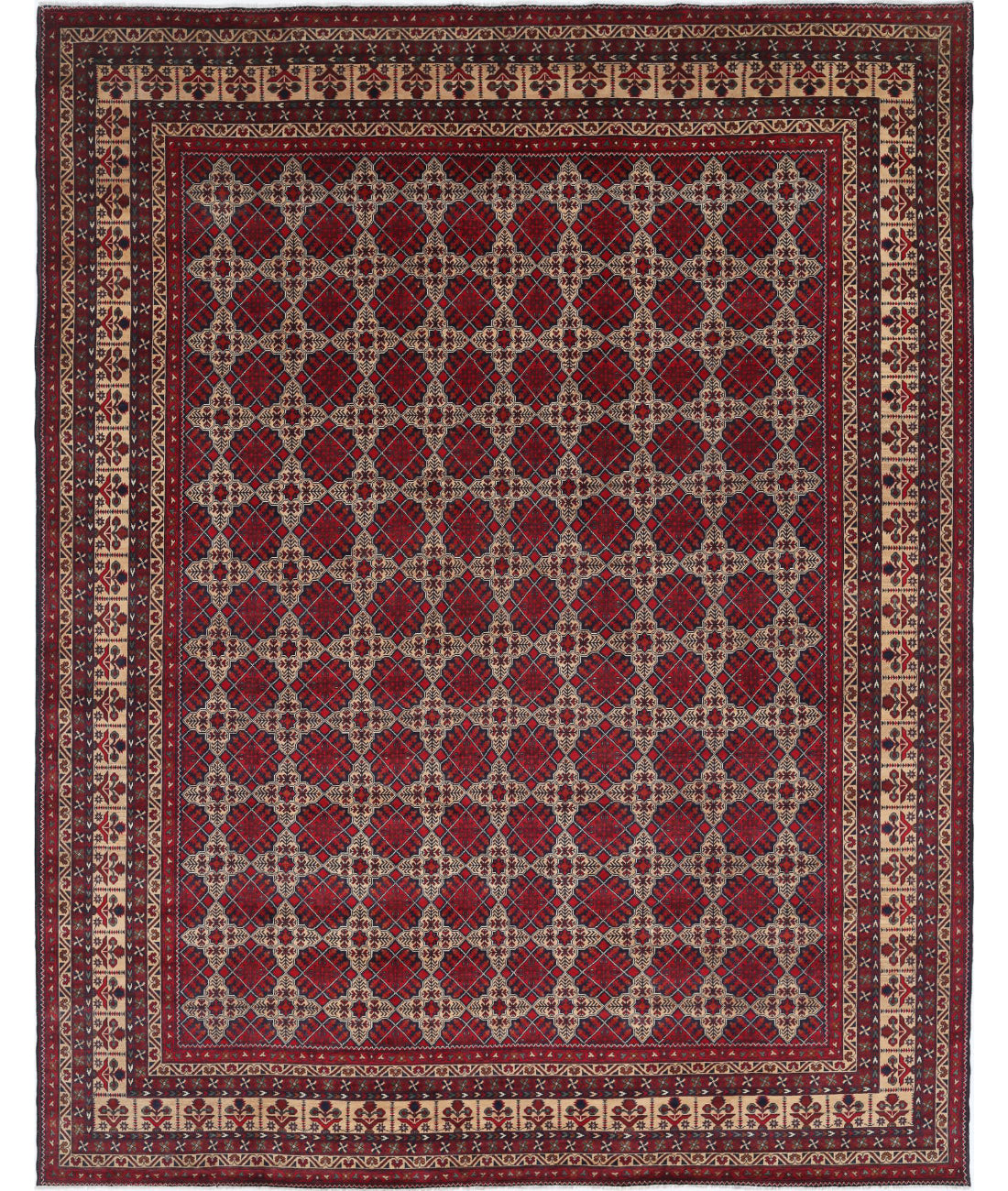 Afghan 9'10'' X 12'5'' Hand-Knotted Wool Rug 9'10'' x 12'5'' (295 X 373) / Blue / Red