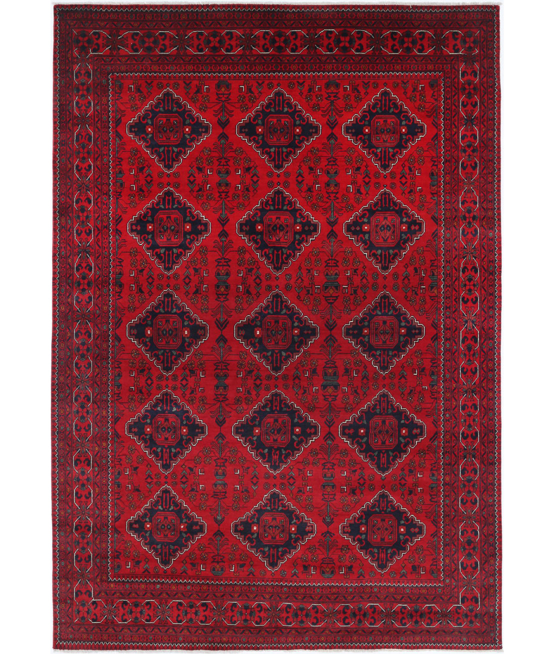 Afghan 6'6'' X 9'8'' Hand-Knotted Wool Rug 6'6'' x 9'8'' (195 X 290) / Red / Red