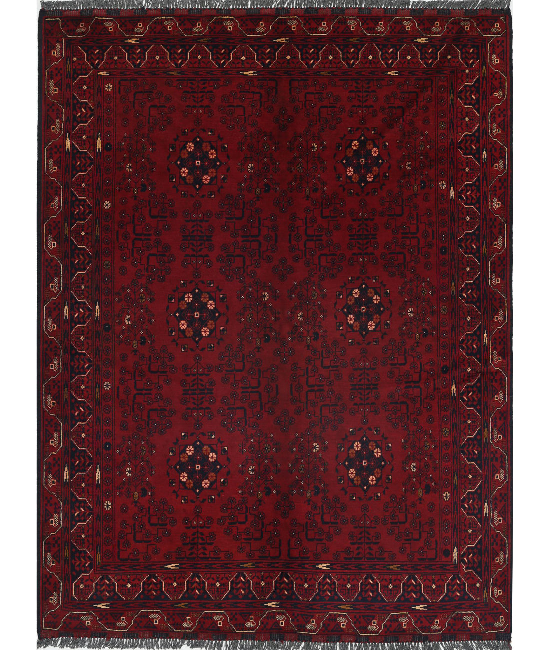 Afghan 4'9'' X 6'5'' Hand-Knotted Wool Rug 4'9'' x 6'5'' (143 X 193) / Red / Red