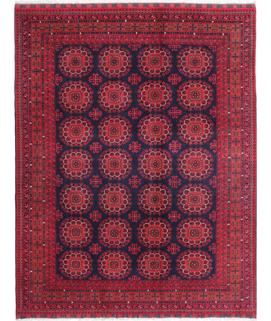 Afghan 5'0'' X 6'3'' Hand-Knotted Wool Rug 5'0'' x 6'3'' (150 X 188) / Red / Blue