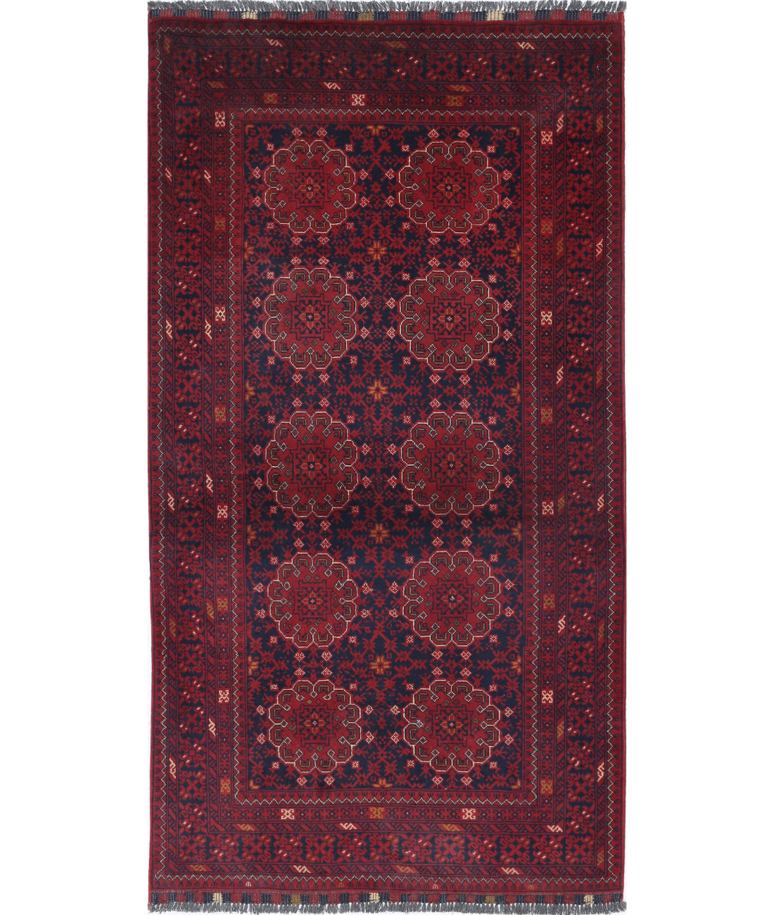 Afghan 3'4'' X 6'2'' Hand-Knotted Wool Rug 3'4'' x 6'2'' (100 X 185) / Red / Blue