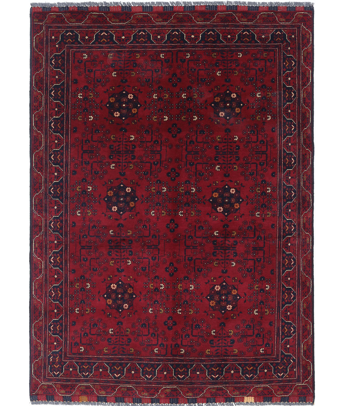 Afghan 4'8'' X 6'6'' Hand-Knotted Wool Rug 4'8'' x 6'6'' (140 X 195) / Red / N/A