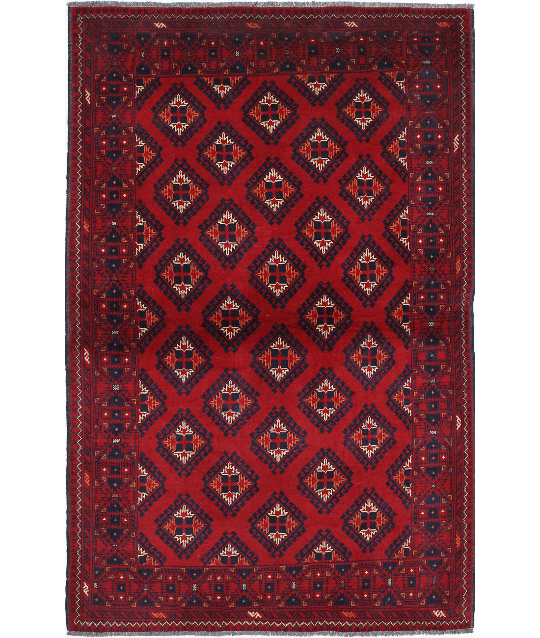 Afghan 3'8'' X 5'6'' Hand-Knotted Wool Rug 3'8'' x 5'6'' (110 X 165) / Red / N/A