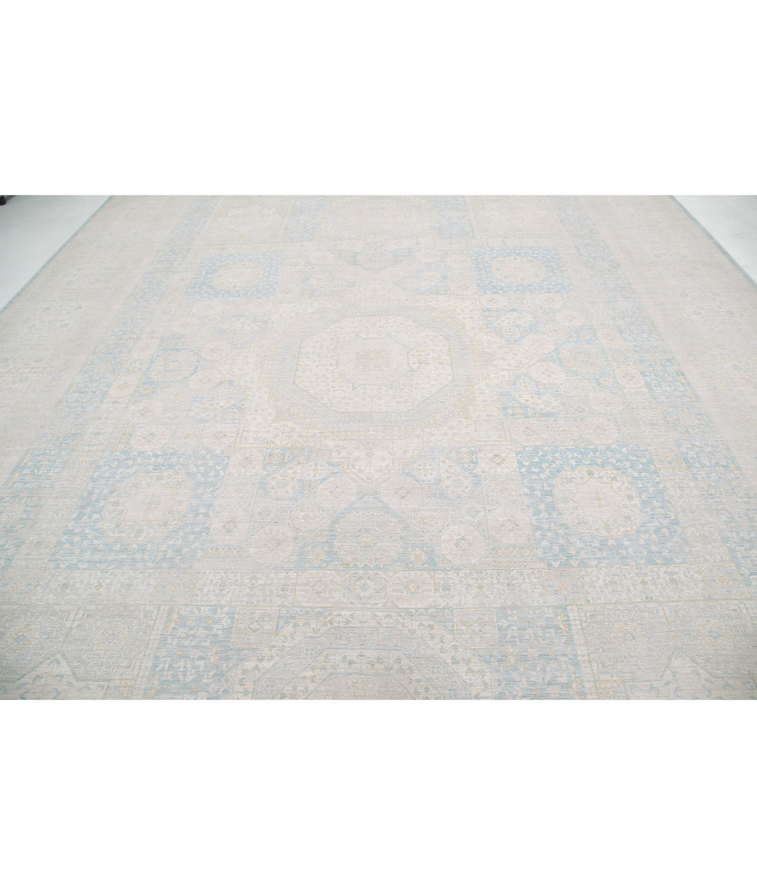 Mamluk 12'8'' X 17'1'' Hand-Knotted Wool Rug 12'8'' x 17'1'' (380 X 513) / Blue / Ivory