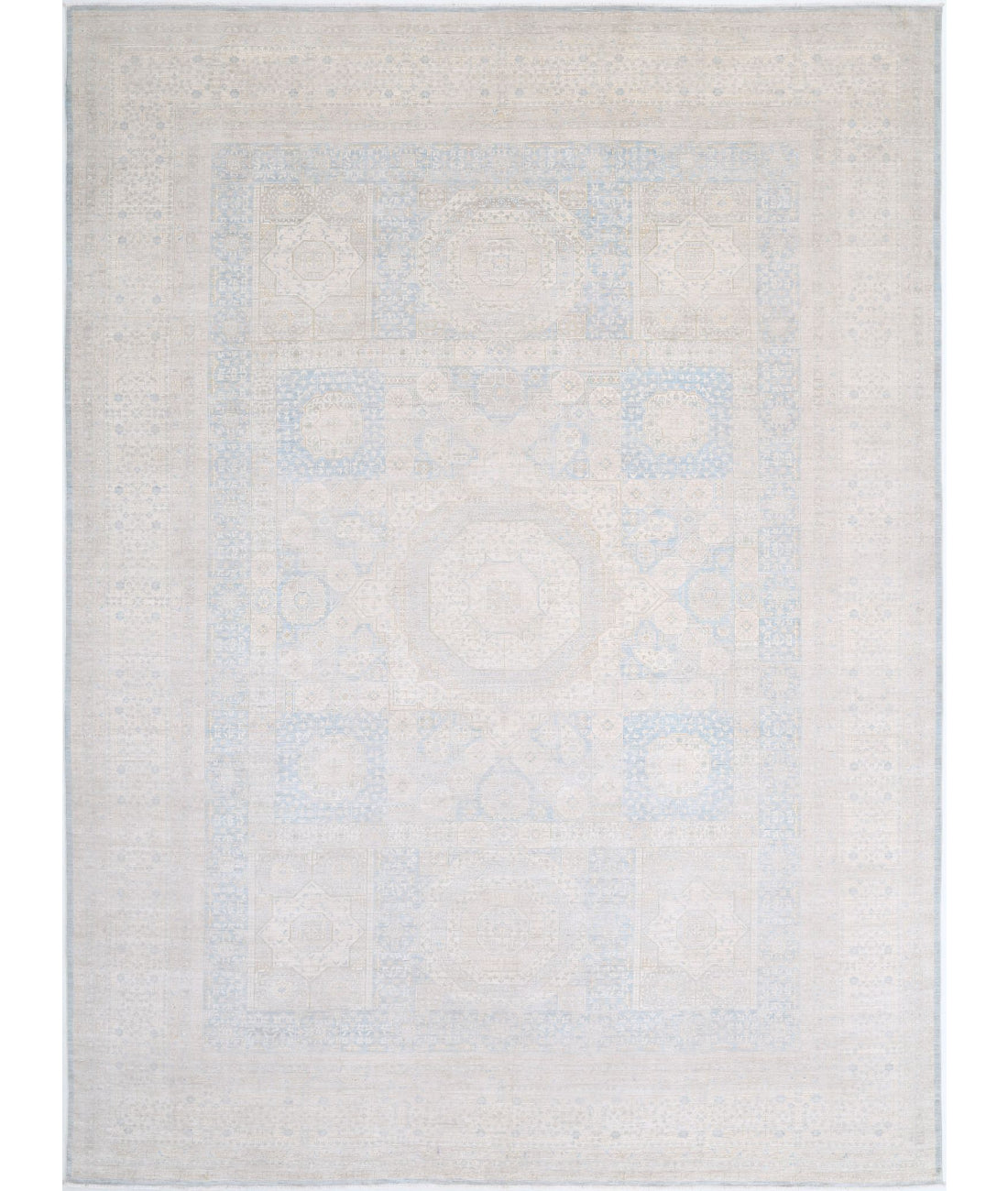 Mamluk 12'8'' X 17'1'' Hand-Knotted Wool Rug 12'8'' x 17'1'' (380 X 513) / Blue / Ivory