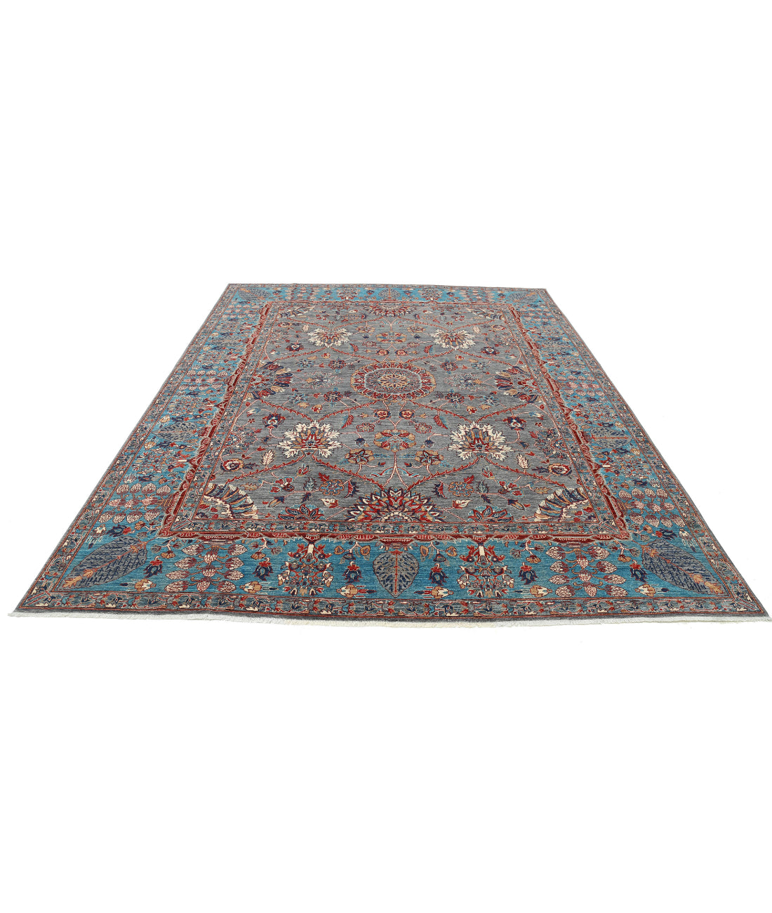 Ariana 7'11'' X 10'0'' Hand-Knotted Wool Rug 7'11'' x 10'0'' (238 X 300) / Grey / Teal