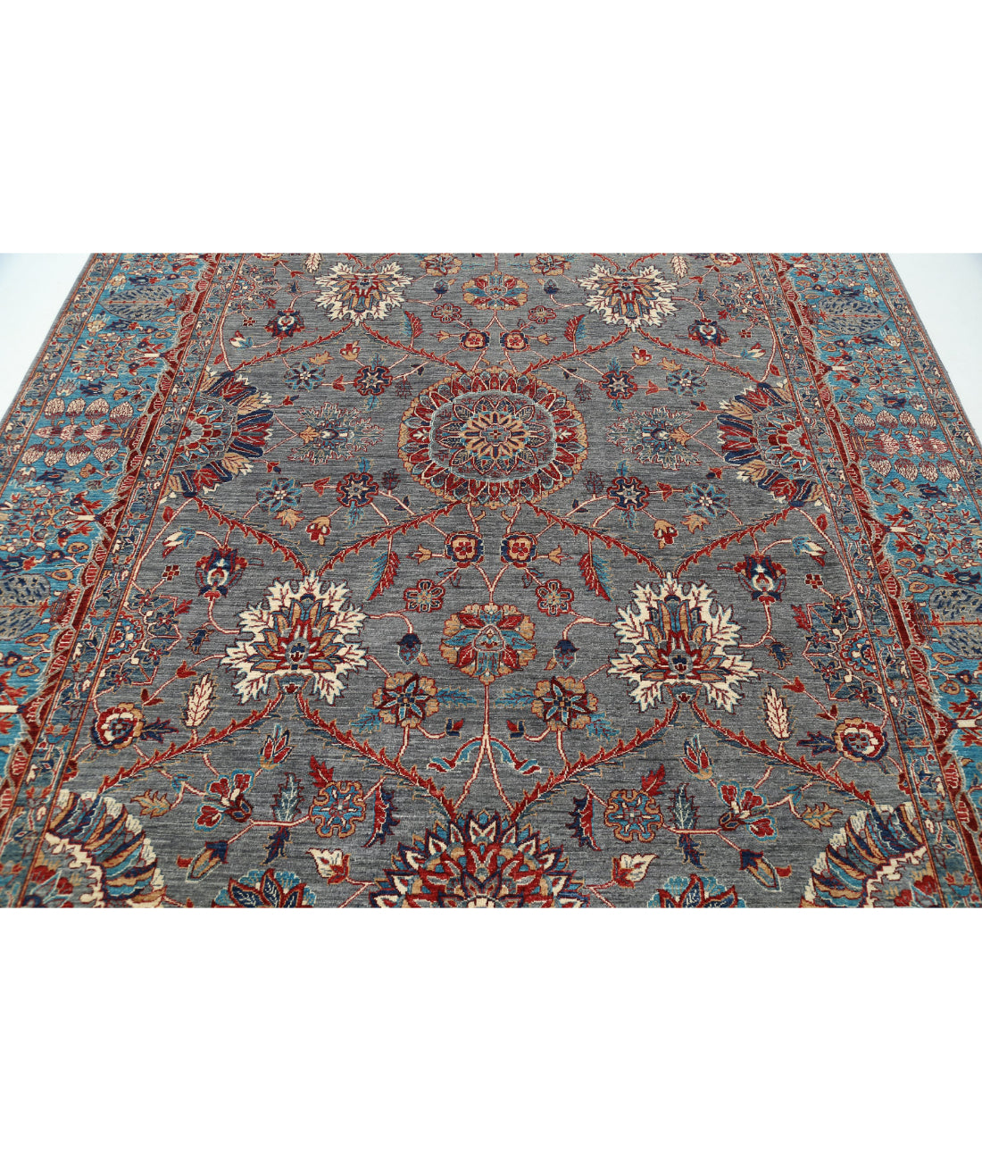 Ariana 7'11'' X 10'0'' Hand-Knotted Wool Rug 7'11'' x 10'0'' (238 X 300) / Grey / Teal
