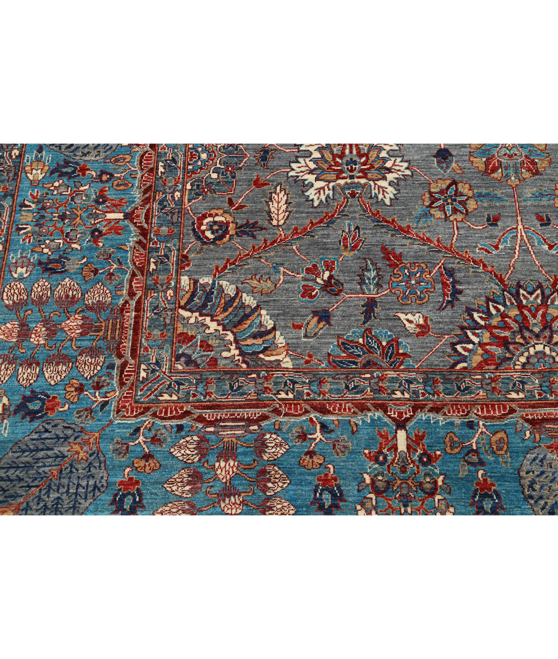 Ariana 7'11'' X 10'0'' Hand-Knotted Wool Rug 7'11'' x 10'0'' (238 X 300) / Grey / Teal