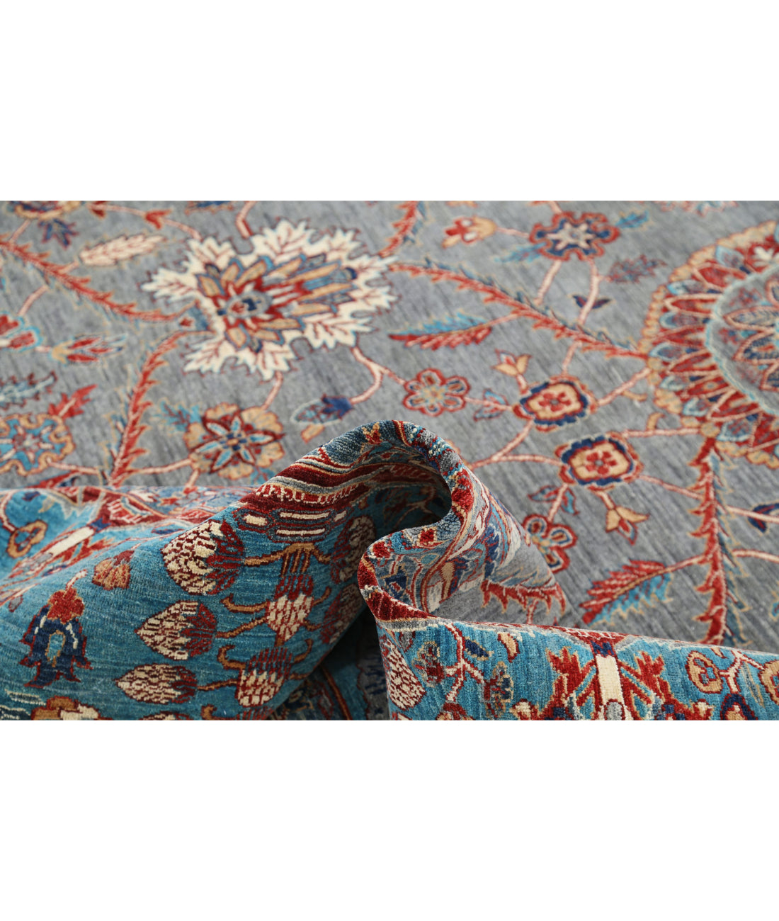 Ariana 7'11'' X 10'0'' Hand-Knotted Wool Rug 7'11'' x 10'0'' (238 X 300) / Grey / Teal