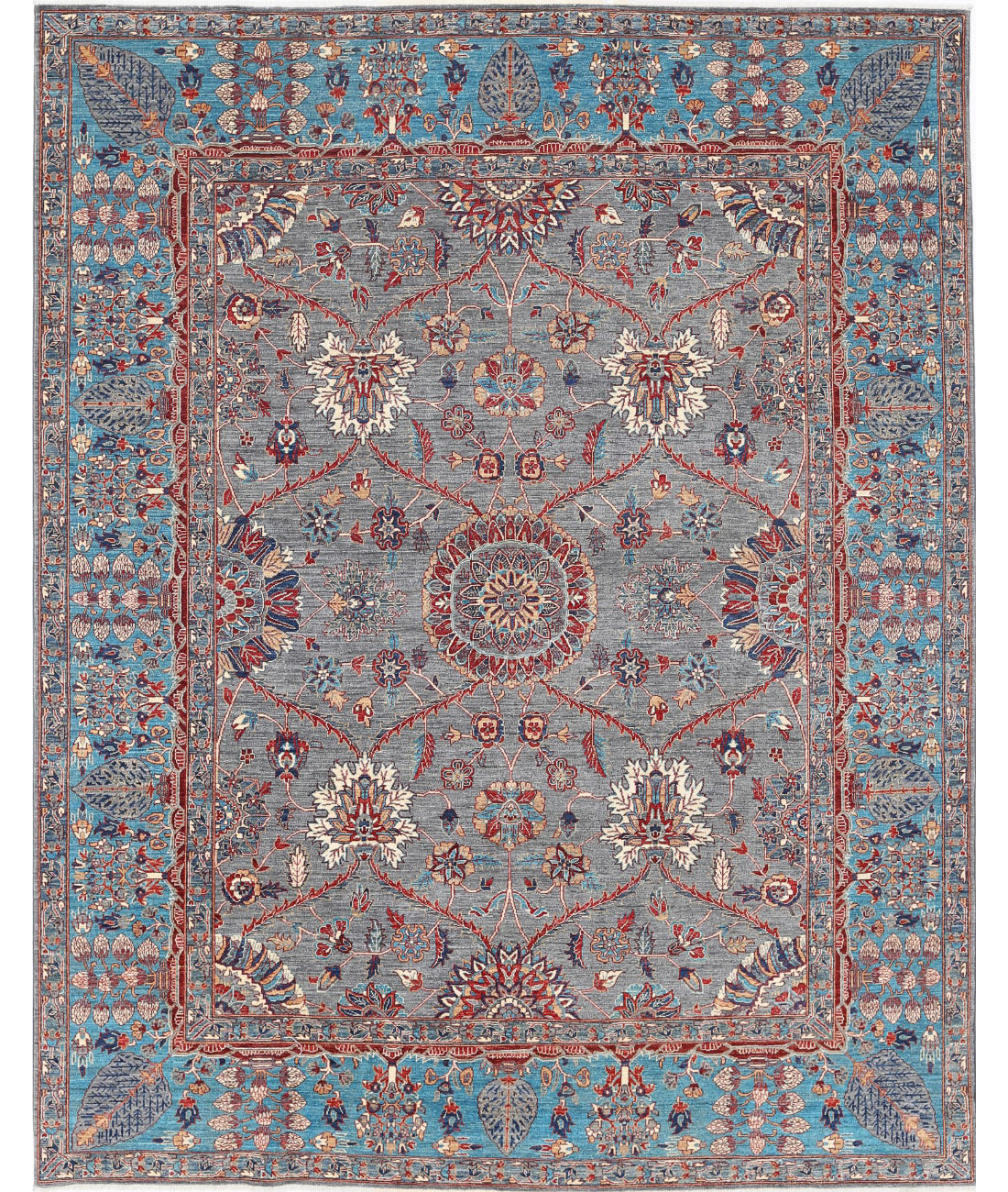 Ariana 7'11'' X 10'0'' Hand-Knotted Wool Rug 7'11'' x 10'0'' (238 X 300) / Grey / Teal
