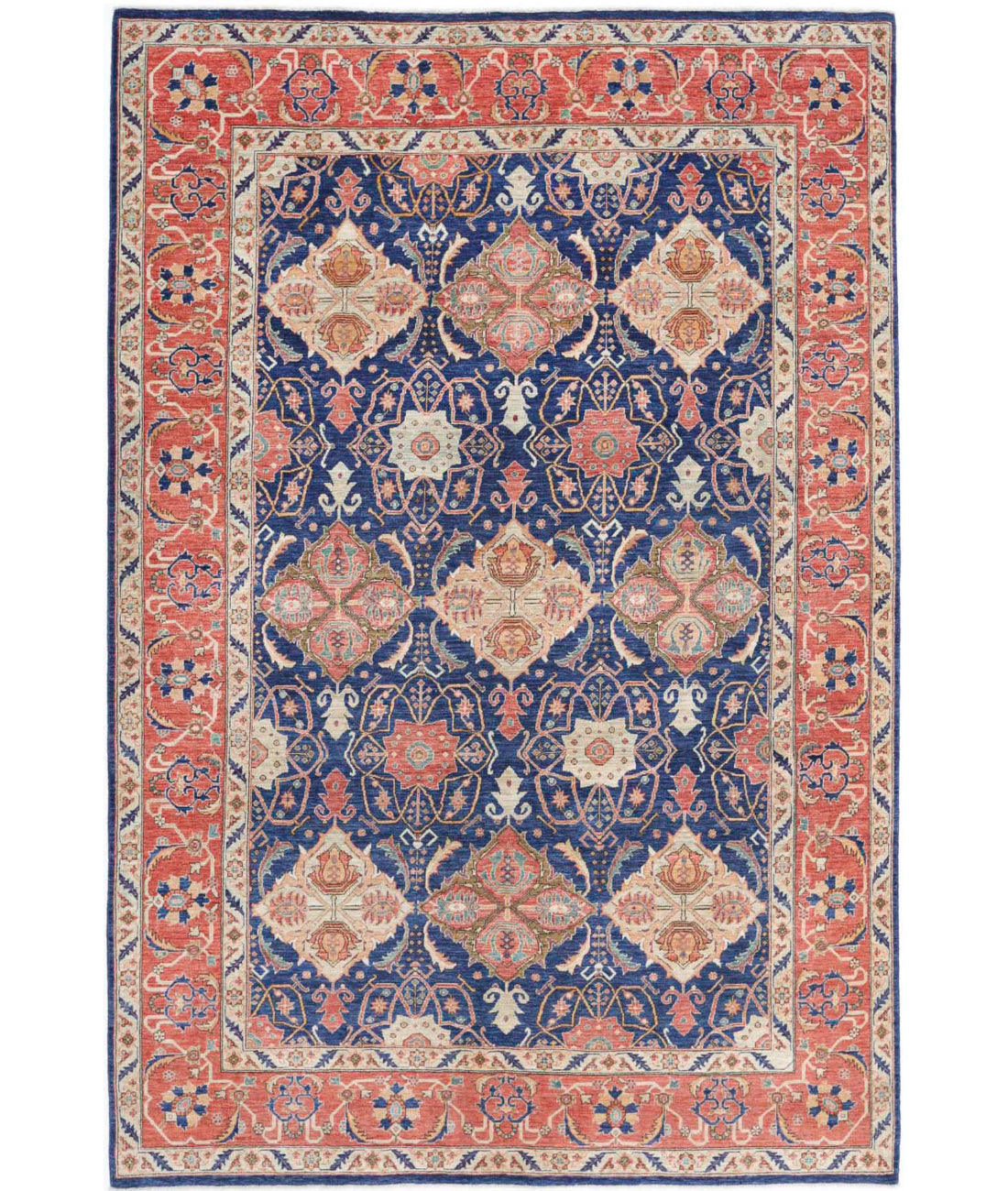Ariana 6'0'' X 9'1'' Hand-Knotted Wool Rug 6'0'' x 9'1'' (180 X 273) / Blue / Rust